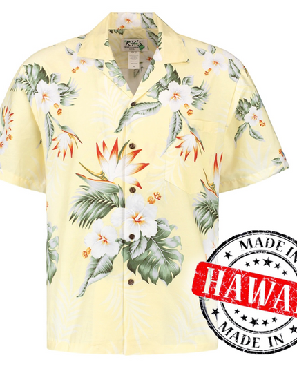 Camisa Hawaiana Amarilla Hibisco para Hombres