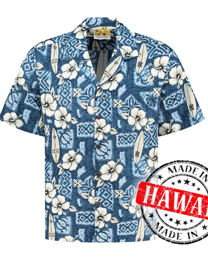 Camisa hawaiana Surfboards de Hibisco Azul