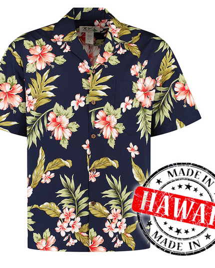 Camisa Hawaiana Azul Hibisco para Hombres