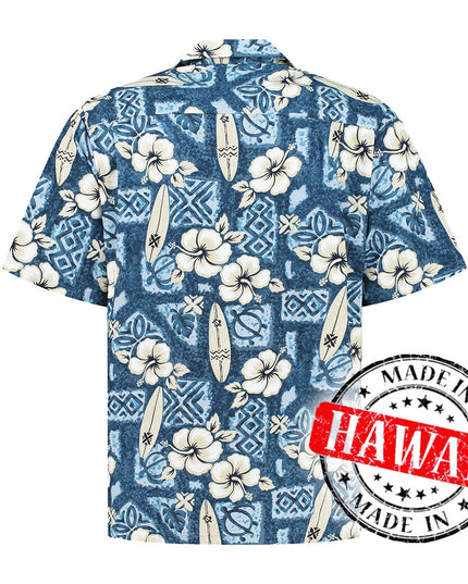 Camisa hawaiana Surfboards de Hibisco Azul