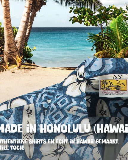 Camisa hawaiana Surfboards de Hibisco Azul