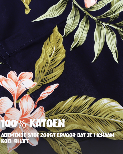 Camisa Hawaiana Azul Hibisco para Hombres