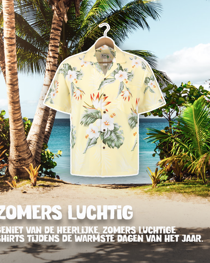 Camisa Hawaiana Amarilla Hibisco para Hombres