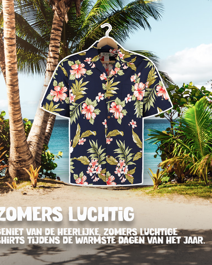 Camisa Hawaiana Azul Hibisco para Hombres