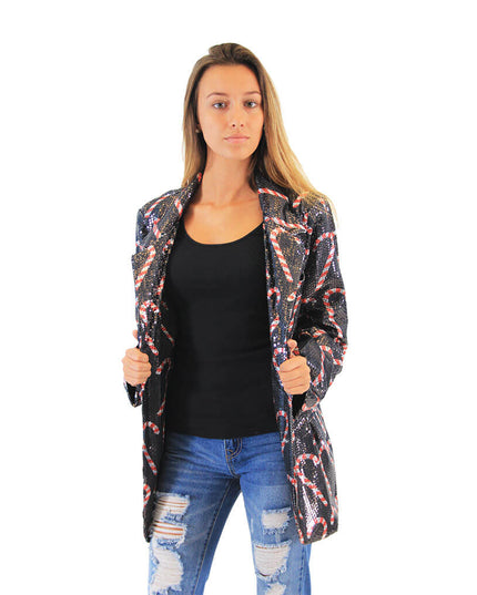 Blazer feo de bastón de caramelo con lentejuelas para mujeres
