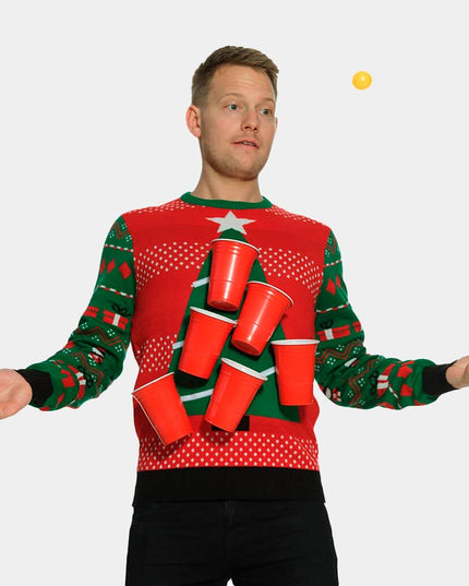 Beer Pong Christmas Sweater with Beer Dispenser