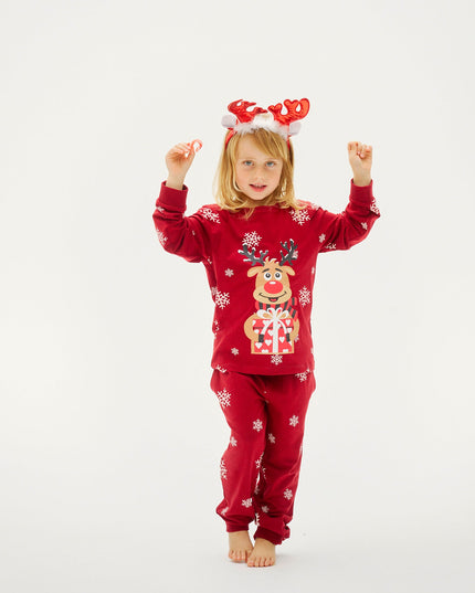 Pijamas navideños rojos y adorables de Rudolf para niños
