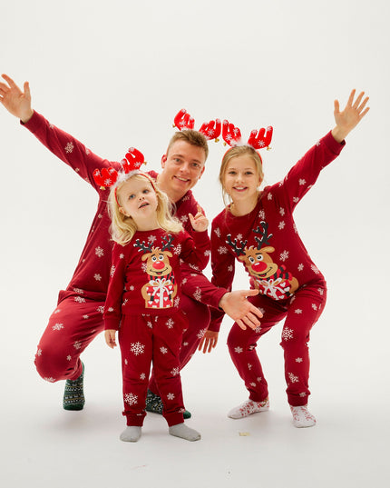 Pijamas navideños rojos y adorables de Rudolf para niños
