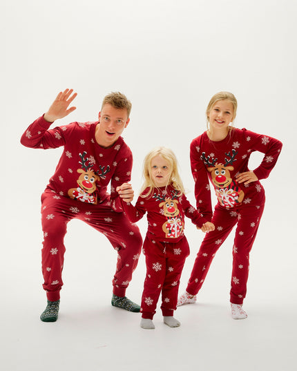 Pijamas navideños rojos y adorables de Rudolf para niños