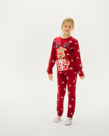 Pijamas navideños rojos y adorables de Rudolf para niños