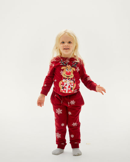 Pijamas navideños rojos y adorables de Rudolf para niños
