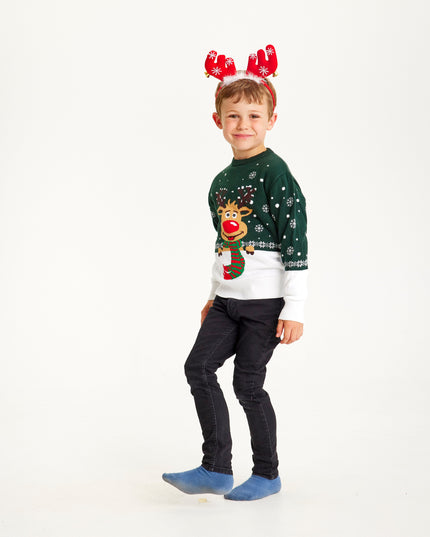 Rudolf's Green Christmas Sweater for Kids