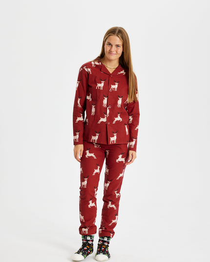 Rensdyr Flannel Julepyjamas til Kvinder