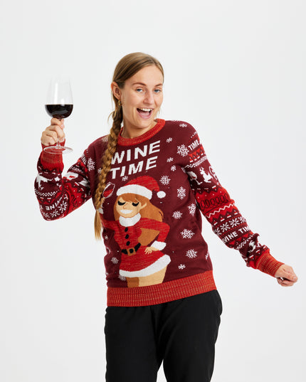 "Wine Time" Christmas Sweater for Women - Light Up Design