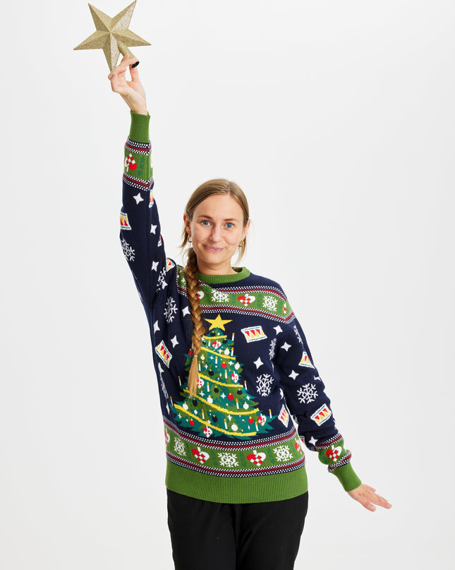 Blue Christmas Tree Sweater - Women