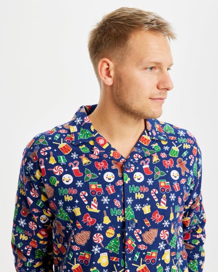 Skøre flannel julepyjamas i blå til mænd