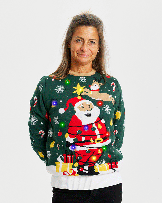Santa Christmas Star Sweater for Women - Light-Up Design