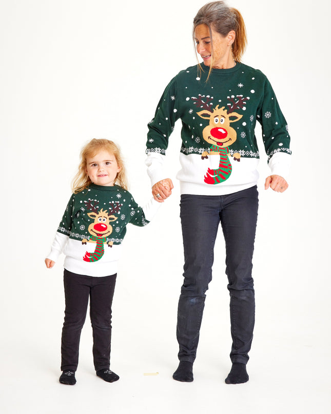Rudolf's Green Christmas Sweater for Kids