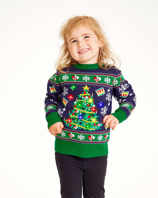Navy Christmas Tree Sweater for Kids