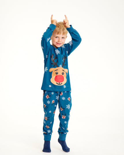 Blue Rudolph Christmas Pajamas for Kids - Family Favorite