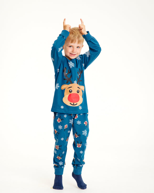 Blue Rudolph Christmas Pajamas for Kids - Family Favorite