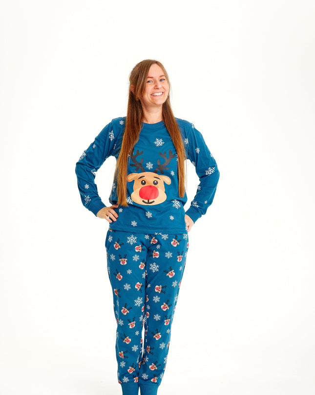 Rudolf Blue Christmas Pajamas for Women