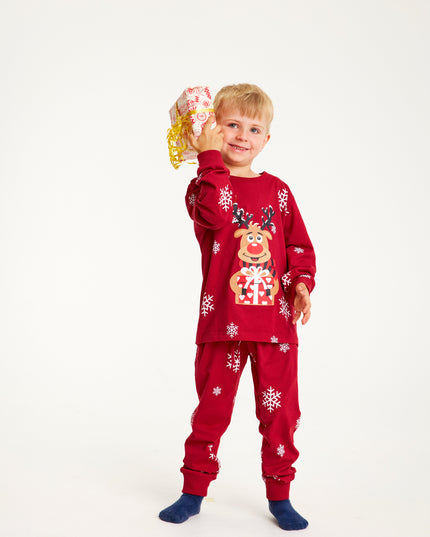 Pijamas navideños rojos y adorables de Rudolf para niños