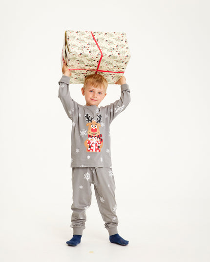 Adorables Pijamas Grises de Rudolph para Niños - Favorito Familiar