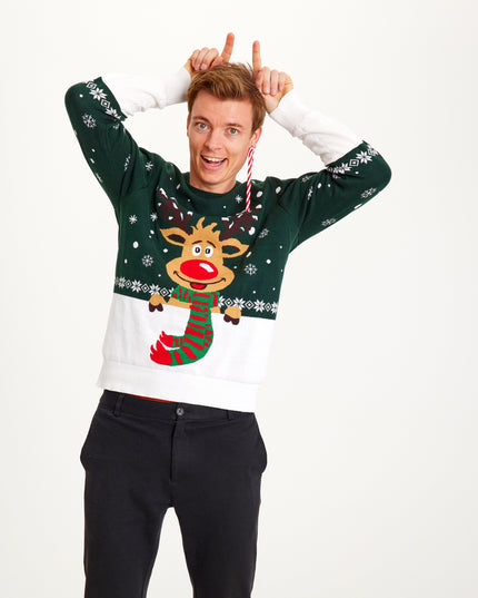 Green Rudolph Christmas Sweater for Men