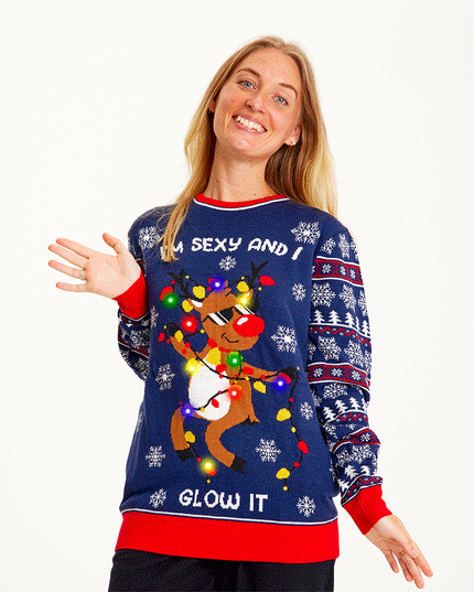 Suéter navideño Sexy Y Brillo Azul para mujeres