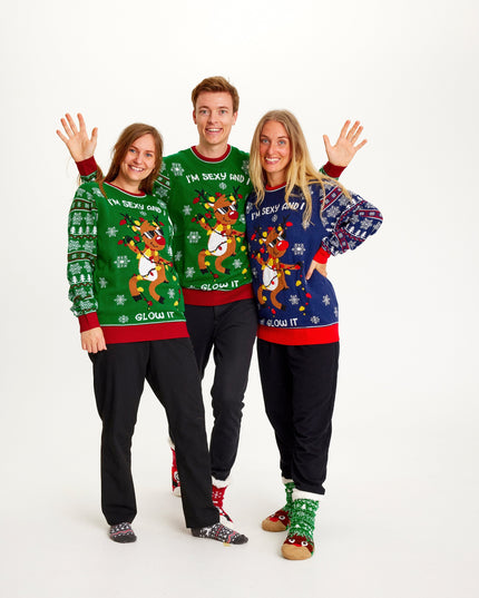 Suéter de Navidad "Sexy y Brillo Azul" para Hombres