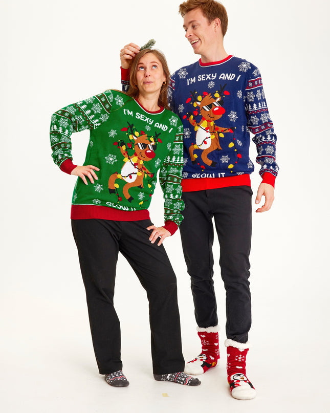 "Sexy and I Glow It" Green Sweater for Men - Light-Up Fun