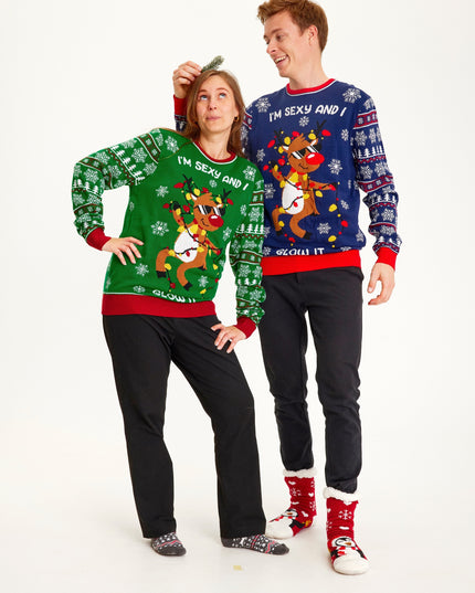 Suéter navideño Sexy Y Brillo Azul para mujeres