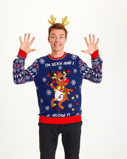 Sexy And I Glow It Blue Christmas Sweater for Men