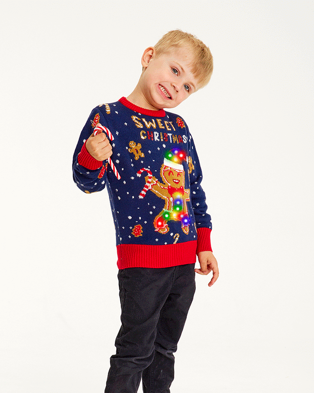 Cute Cookie Man Sweater for Kids - Light-Up Ugly Sweater