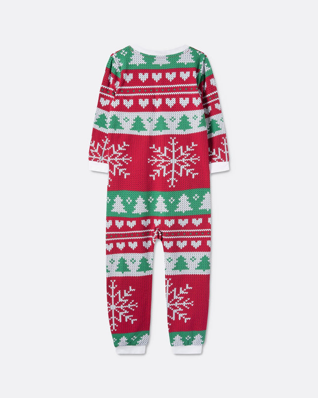 Kids' Red Knit Print Overall Christmas Pajamas