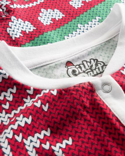 Kids' Red Knit Print Overall Christmas Pajamas