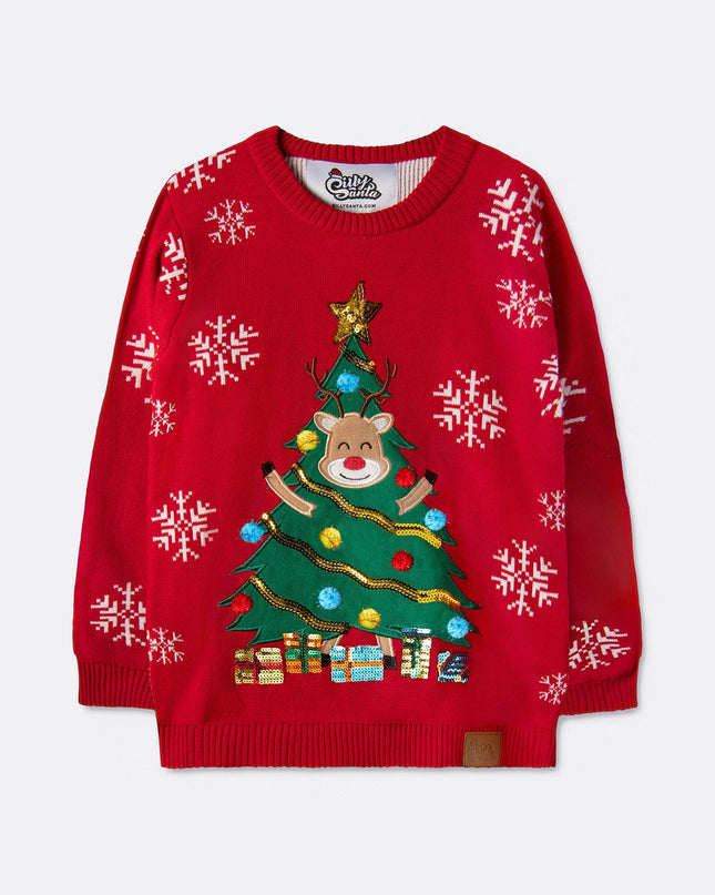 Kids' Reindeer Tree Christmas Sweater