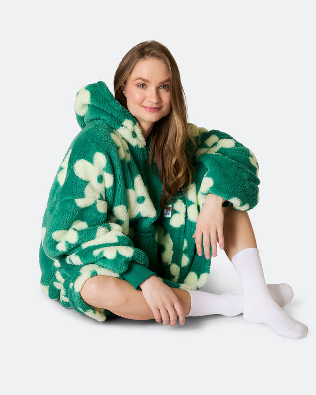 Flower Green Sherpa HappyHoodie