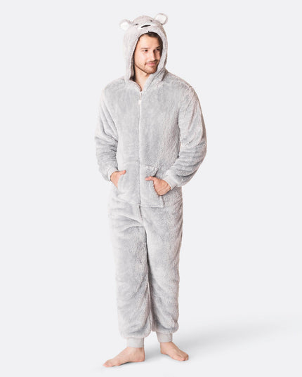 Men's Grey Teddy Bear Onesie