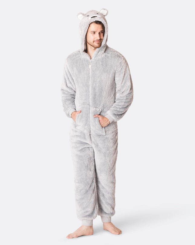 Men's Grey Teddy Bear Onesie