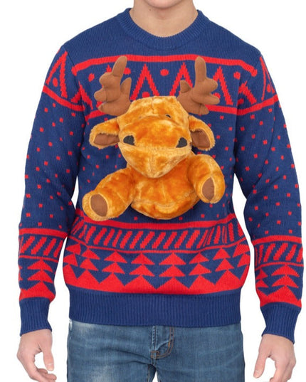 Navy 3D Moose Design Ugly Christmas Sweater
