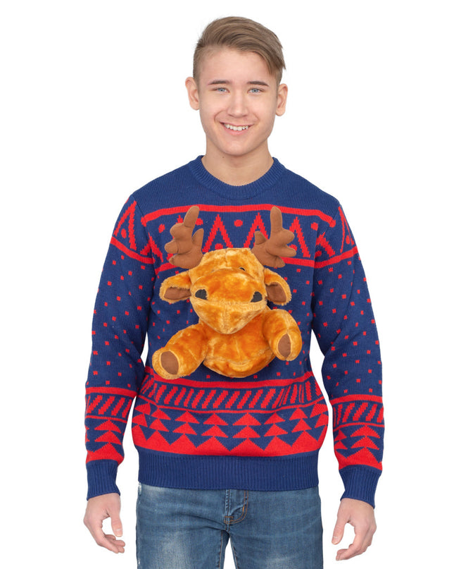 Navy 3D Moose Design Ugly Christmas Sweater