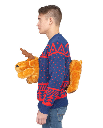 Navy 3D Moose Design Ugly Christmas Sweater