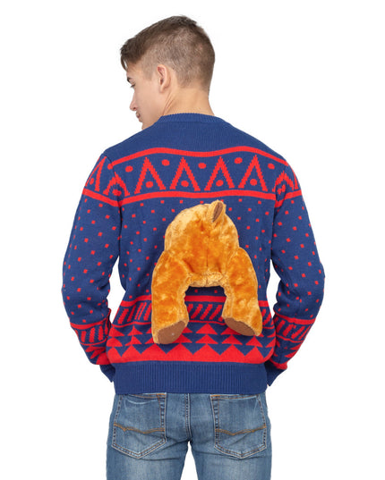 Navy 3D Moose Design Ugly Christmas Sweater