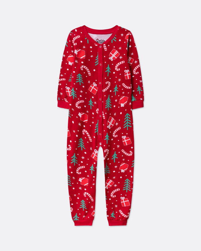 Kids' Red Christmas Pattern Overall Christmas Pyjamas