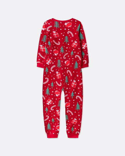 Kids' Red Christmas Pattern Overall Pajamas