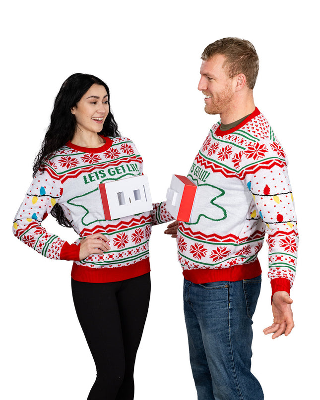 3D Outlet and Plug Couples Ugly Sweater