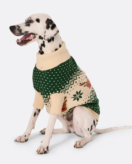 Dogs' Green Retro Reindeer Sweater | Classic Holiday Pet Apparel