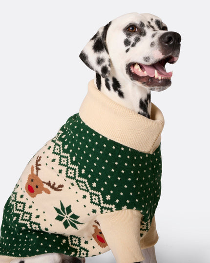 Dogs' Green Retro Reindeer Christmas Sweater